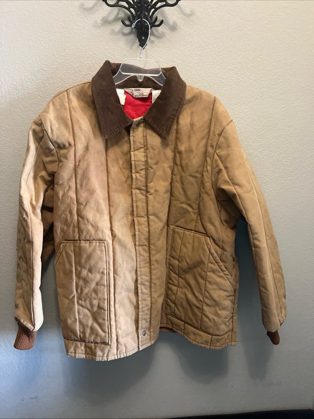 Walls Tan Workwear Utility Jacket with Brown Corduroy Collar